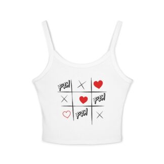 Heart Tic-Tac-Toe Crop Tank Top — Cute Valentine Graphic Spaghetti Strap