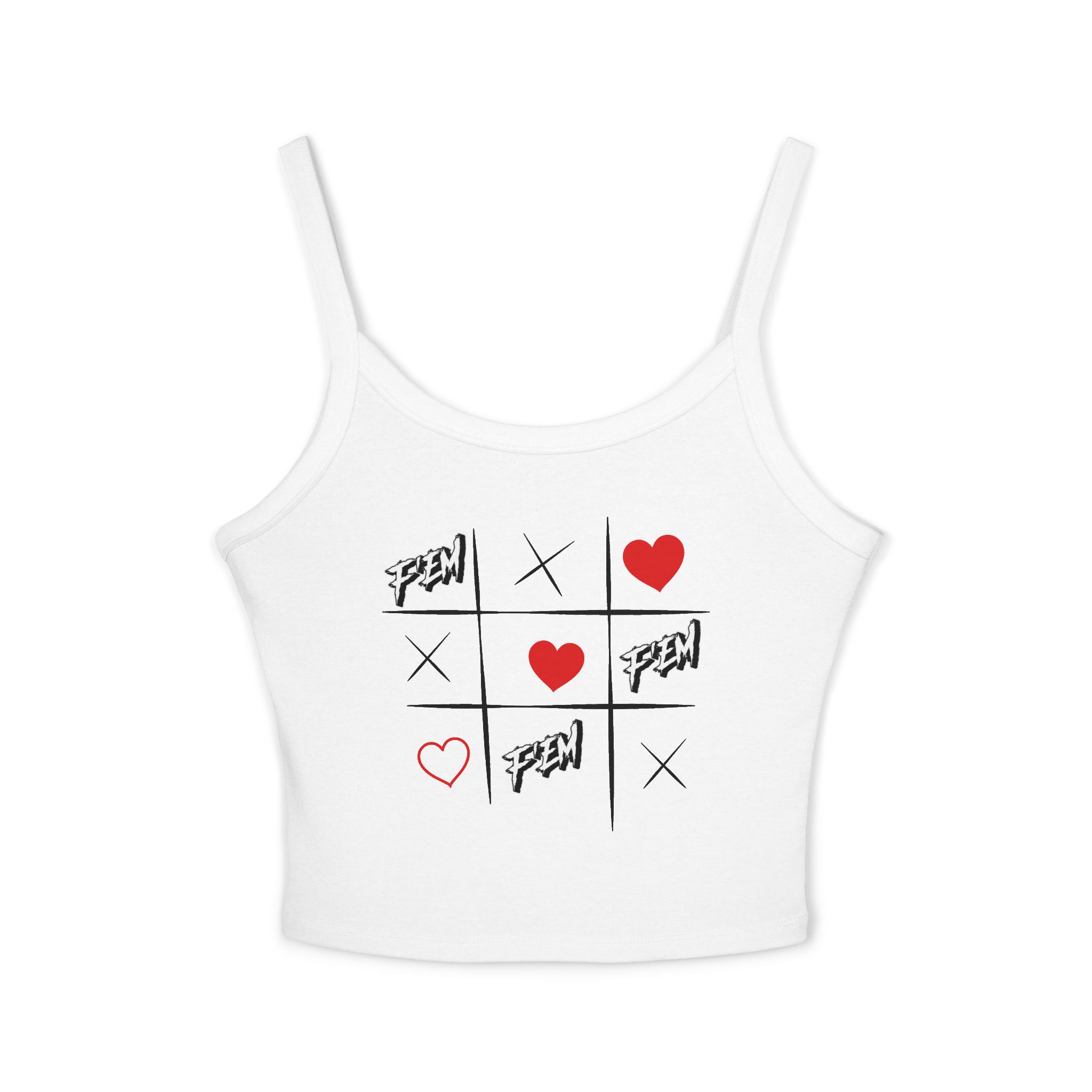 Heart Tic-Tac-Toe Crop Tank Top — Cute Valentine Graphic Spaghetti Strap