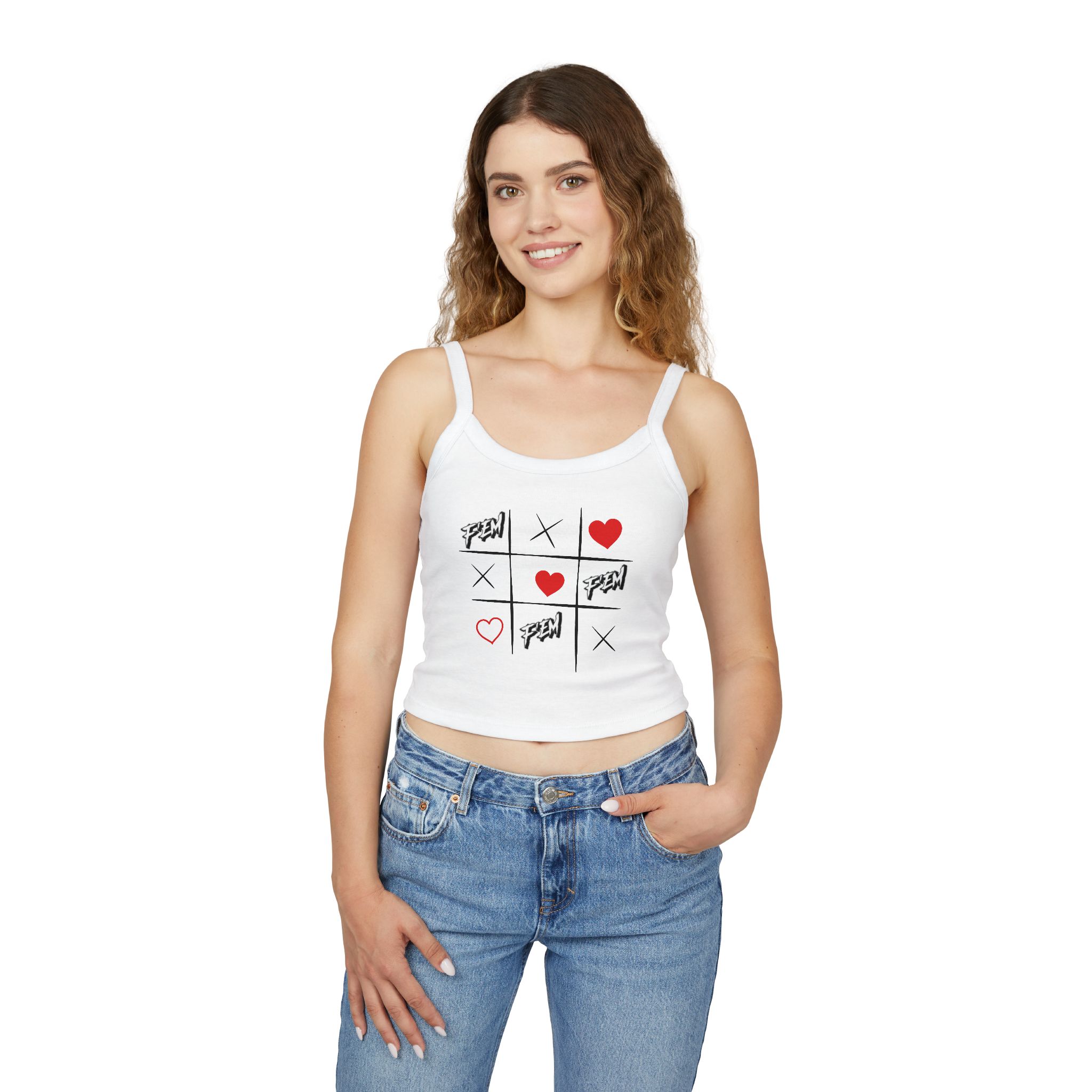 Heart Tic-Tac-Toe Crop Tank Top — Cute Valentine Graphic Spaghetti Strap - Image 3